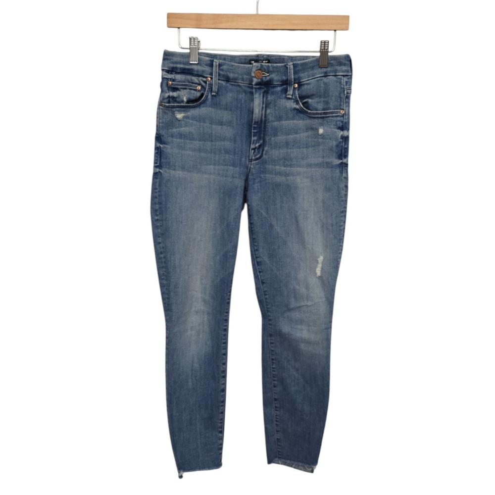 Mother The Looker Ankle Step Fray Jeans Where There's Smoke Blue Size 29